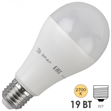 Отзывы Лампа светодиодная груша ЭРА LED A65-19W-827-E27 теплый свет 711689