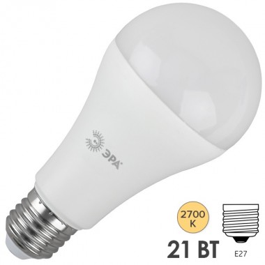 Отзывы Лампа светодиодная груша ЭРА LED A65-21W-827-E27 теплый свет 742553