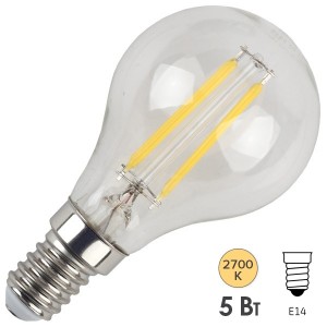 Лампа филаментная светодиодная шарик ЭРА F-LED P45-5W-827-E14 filament теплый свет 528930