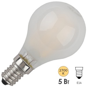 Купить Лампа филаментная светодиодная шарик ЭРА F-LED P45-5W-827-E14 frost filament теплый свет 576566