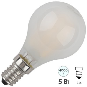 Лампа филаментная светодиодная шарик ЭРА F-LED P45-5W-840-E14 frost filament белый свет 576580