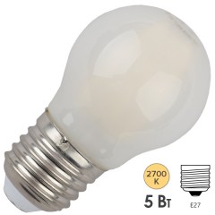 Лампа филаментная светодиодная шарик ЭРА F-LED P45-5W-827-E27 frost filament теплый свет 576573