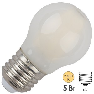 Лампа филаментная светодиодная шарик ЭРА F-LED P45-5W-827-E27 frost filament теплый свет 576573