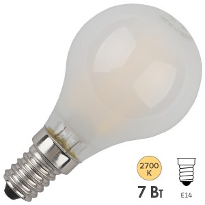 Лампа филаментная светодиодная шарик ЭРА F-LED P45-7W-827-E14 frost filament теплый свет 576610