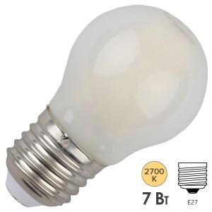 Отзывы Лампа филаментная светодиодная шарик ЭРА F-LED P45-7W-827-E27 frost filament теплый свет 576634