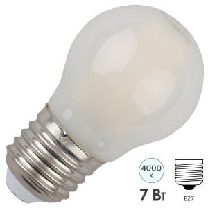 Лампа филаментная светодиодная шарик ЭРА F-LED P45-7W-840-E27 frost filament белый свет 576672