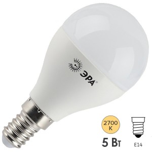 Отзывы Лампа светодиодная шарик ЭРА LED P45-5W-827-E14 теплый свет 604731