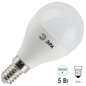 Лампа светодиодная шарик ЭРА LED P45-5W-840-E14 белый свет 604755