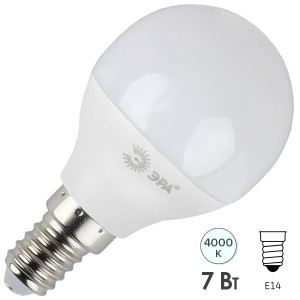 Лампа светодиодная шарик ЭРА LED P45-7W-840-E14 белый свет 556223