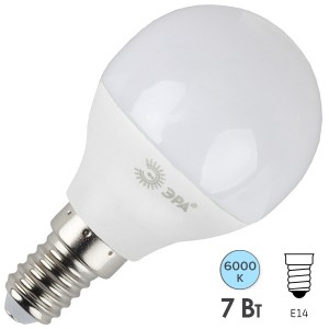 Обзор Лампа светодиодная шарик ЭРА LED P45-7W-860-E14 холодный свет 700324