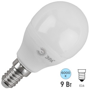 Лампа светодиодная шарик ЭРА LED P45-9W-860-E14 холодный свет 700362