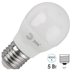 Лампа светодиодная шарик ЭРА LED P45-5W-840-E27 белый свет 604762