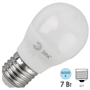 Отзывы Лампа светодиодная шарик ЭРА LED P45-7W-860-E27 холодный свет 700331