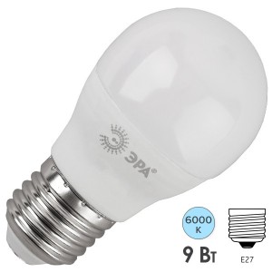 Лампа светодиодная шарик ЭРА LED P45-9W-860-E27 холодный свет 700379