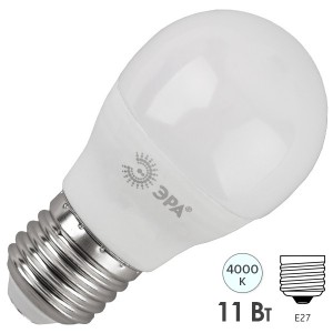 Лампа светодиодная шарик ЭРА LED P45-11W-840-E27 белый свет 732578
