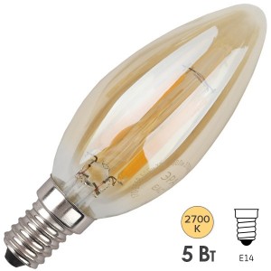 Лампа филаментная светодиодная свеча ЭРА F-LED B35-5W-827-E14 gold, Vintage, теплый свет 575651
