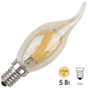 Лампа филаментная светодиодная свеча на ветру ЭРА F-LED BXS-5W-827-E14 gold Vintage теплый свет 6498