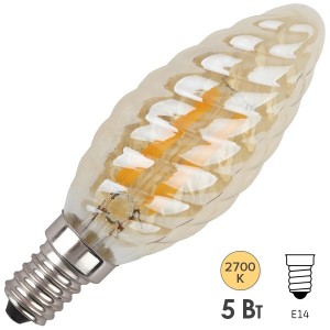 Купить Лампа филаментная светодиодная свеча витая ЭРА F-LED BTW-5W-827-E14 gold Vintage теплый свет 575781