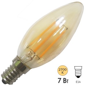 Купить Лампа филаментная светодиодная свеча ЭРА F-LED B35-7W-827-E14 gold, Vintage, теплый свет 575712