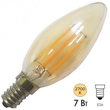 Купить Лампа филаментная светодиодная свеча ЭРА F-LED B35-7W-827-E14 gold, Vintage, теплый свет 575712