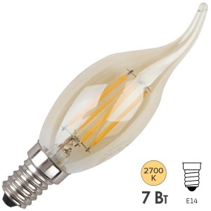 Лампа филаментная светодиодная свеча на ветру ЭРА F-LED BXS-7W-827-E14 gold Vintage теплый свет 6535