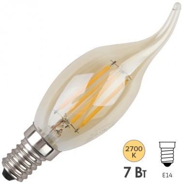 Купить Лампа филаментная светодиодная свеча на ветру ЭРА F-LED BXS-7W-827-E14 gold Vintage теплый свет 6535
