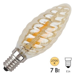 Лампа филаментная светодиодная свеча витая ЭРА F-LED BTW-7W-827-E14 gold Vintage теплый свет 576450