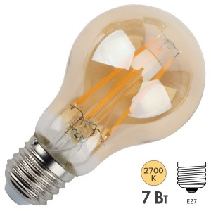Купить Лампа филаментная светодиодная груша ЭРА F-LED A60-7W-827-E27 gold, Vintage, теплый свет 743352