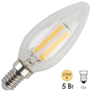 Лампа филаментная светодиодная свеча ЭРА F-LED B35-5W-827-E14 filament теплый свет 528893/686096