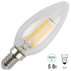 Лампа филаментная светодиодная свеча ЭРА F-LED B35-5W-840-E14 filament белый свет 528909