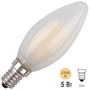 Обзор Лампа филаментная светодиодная свеча ЭРА F-LED B35-5W-827-E14 frost filament теплый свет 575644