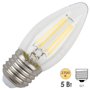Купить Лампа филаментная светодиодная свеча ЭРА F-LED B35-5W-827-E27 filament теплый свет 575668
