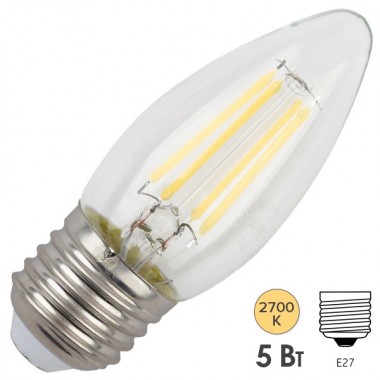 Купить Лампа филаментная светодиодная свеча ЭРА F-LED B35-5W-827-E27 filament теплый свет 575668