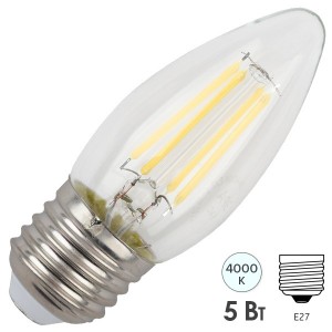 Обзор Лампа филаментная светодиодная свеча ЭРА F-LED B35-5W-840-E27 filament белый свет 575682