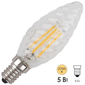 Лампа филаментная светодиодная свеча витая ЭРА F-LED BTW-5W-827-E14 filament теплый свет 575767