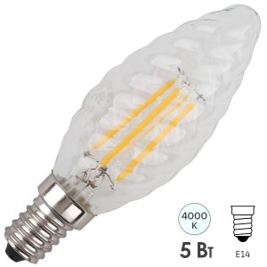 Лампа филаментная светодиодная свеча витая ЭРА F-LED BTW-5W-840-E14 filament белый свет 575798