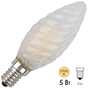 Обзор Лампа филаментная светодиодная свеча витая ЭРА F-LED BTW-5W-827-E14 frost fil теплый свет 575774