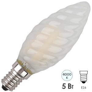 Обзор Лампа филаментная светодиодная свеча витая ЭРА F-LED BTW-5W-840-E14 frost filament белый свет 576429