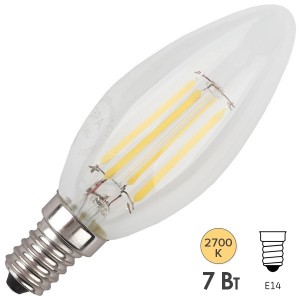 Лампа филаментная светодиодная свеча ЭРА F-LED B35-7W-827-E14 filament теплый свет 575699
