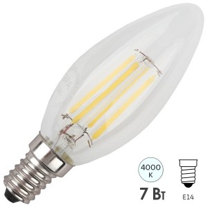 Лампа филаментная светодиодная свеча ЭРА F-LED B35-7W-840-E14 filament белый свет 575736