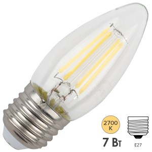 Лампа филаментная светодиодная свеча ЭРА F-LED B35-7W-827-E27 filament теплый свет 575729