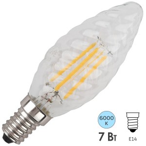 Лампа филаментная светодиодная свеча витая ЭРА F-LED BTW-7W-840-E14 filament белый свет 576467