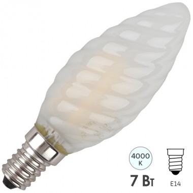 Купить Лампа филаментная светодиодная свеча витая ЭРА F-LED BTW-7W-840-E14 frost filament белый свет 576474