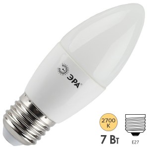 Лампа светодиодная свеча ЭРА LED B35-7W-827-E27 теплый свет 604670