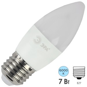 Обзор Лампа светодиодная свеча ЭРА LED B35-7W-860-E27 холодный свет 700317