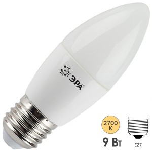Лампа светодиодная свеча ЭРА LED B35-9W-827-E27 теплый свет 576696