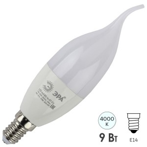 Лампа светодиодная свеча на ветру ЭРА LED BXS-9W-840-E14 белый свет 576757