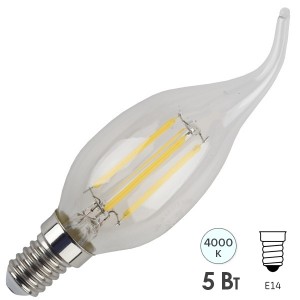 Лампа филаментная светодиодная свеча на ветру ЭРА F-LED BXS-5W-840-E14 filament белый свет 528923