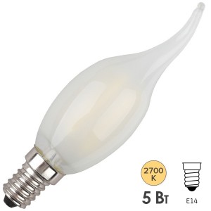 Лампа филаментная светодиодная свеча на ветру ЭРА F-LED BXS-5W-827-E14 frost fil теплый свет 576481