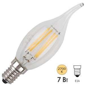 Лампа филаментная светодиодная свеча на ветру ЭРА F-LED BXS-7W-827-E14 filament теплый свет 576511